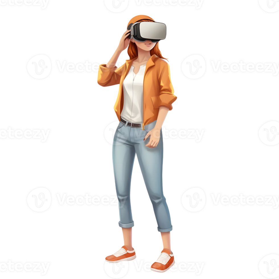 3D Cartoon Girl Wearing Virtual Glasses Exploring New Dimensions png