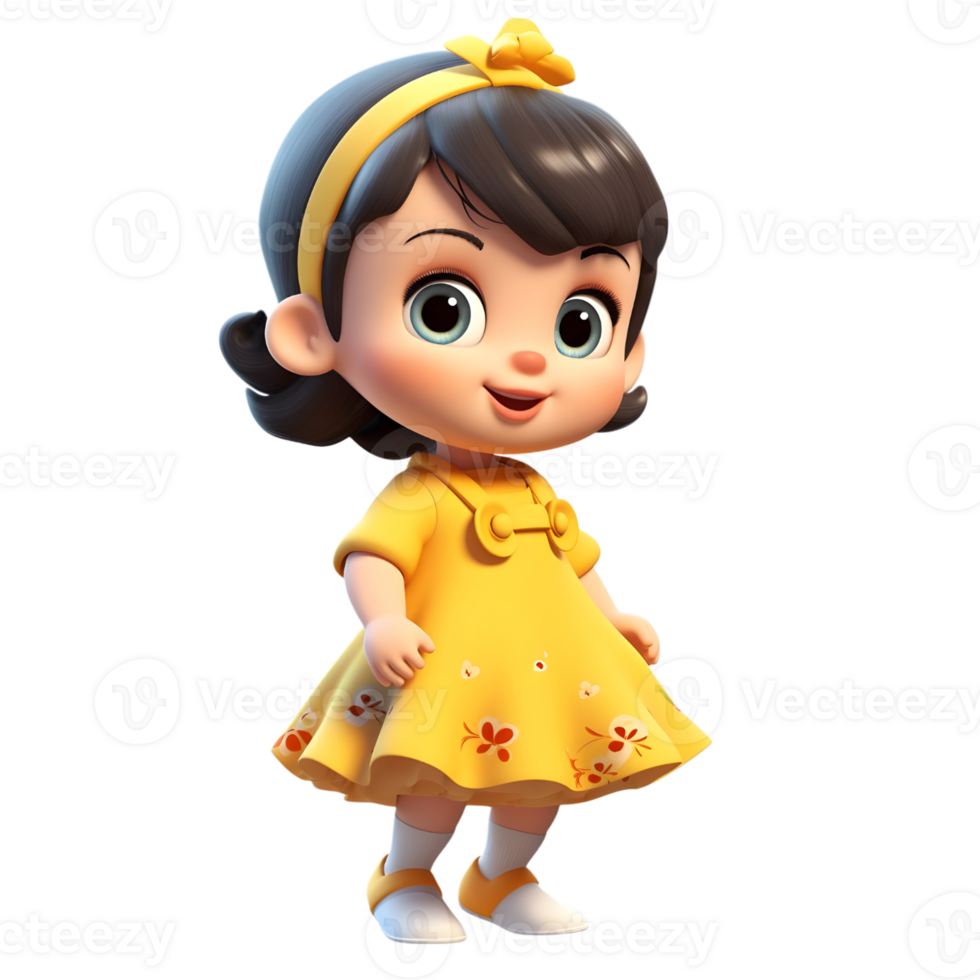 Smiling 3D Baby Girl Cartoon Character with Bow and Dress png