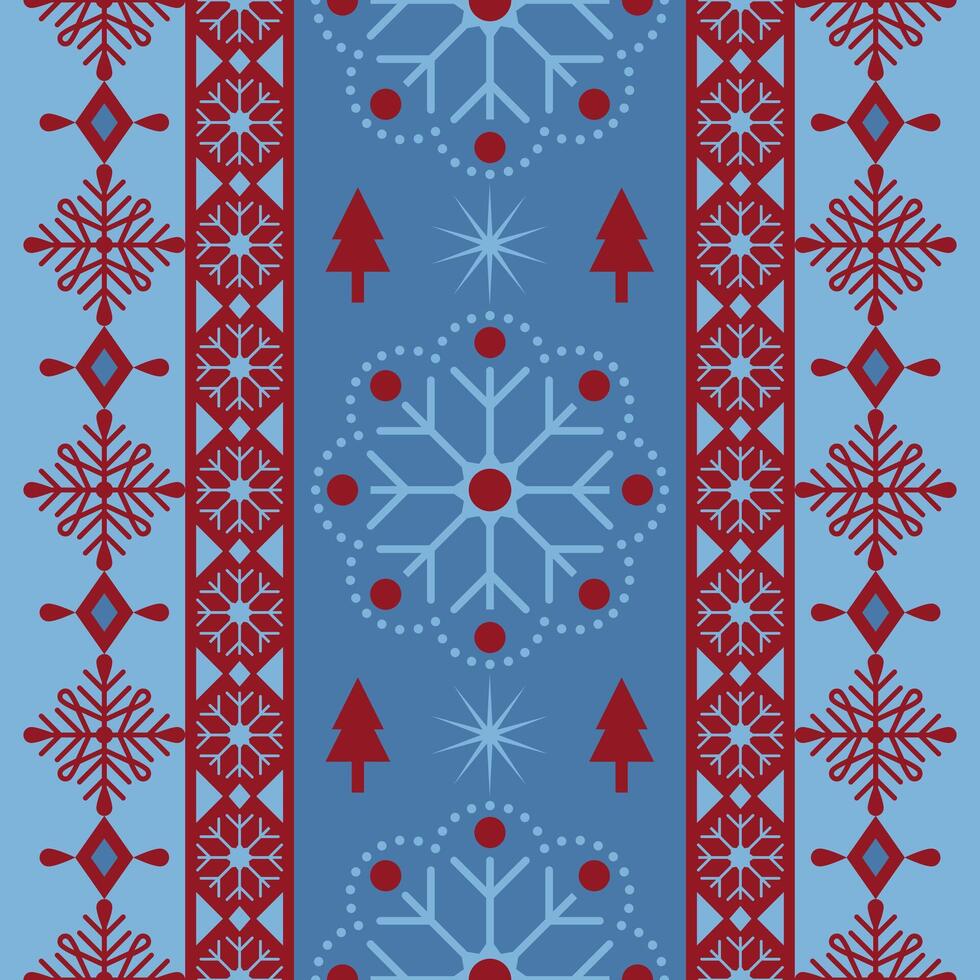 Festive Cheerful Christmas tree and star seamless pattern with wintry elements on a blue background, ideal for decorating cards, seasonal home accents, wallpaper, winter paper wrap gifts holiday joy vector