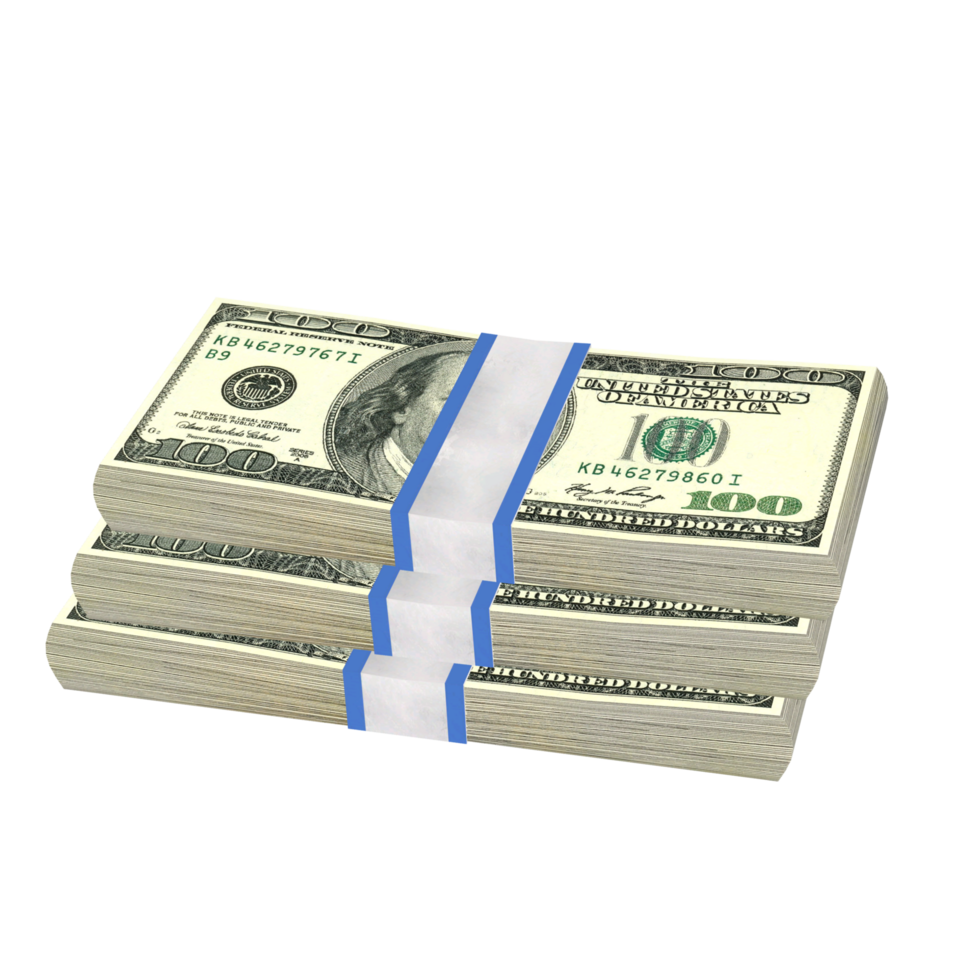 Hundred-dollar bundles, 3d Dollar stack transparent background image png