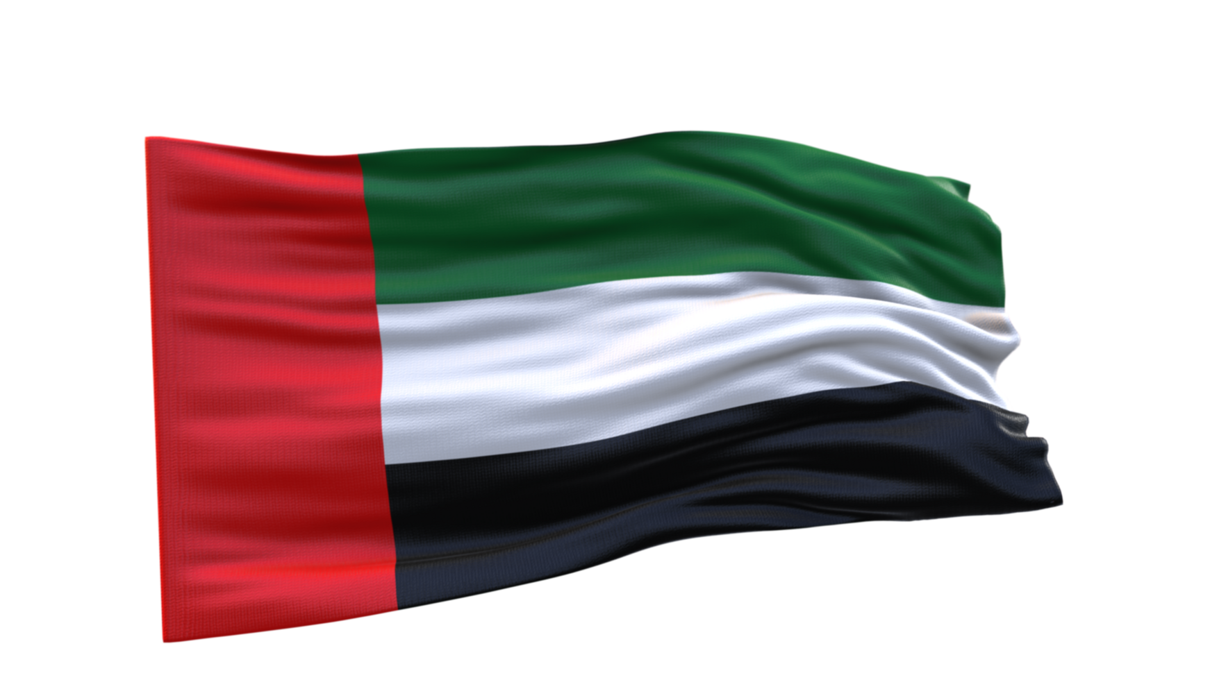 United Arab Emirates Flag, UAE Flag 3d render waving fabric textured clipart transparent background image png