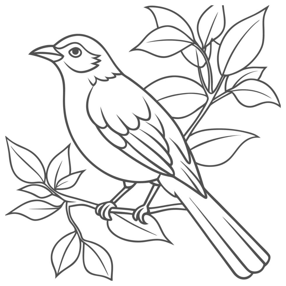 Simple Bird on Tree Branch Sketch vector