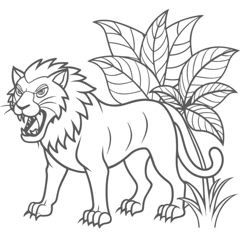 Angry Tiger Line Drawing vector
