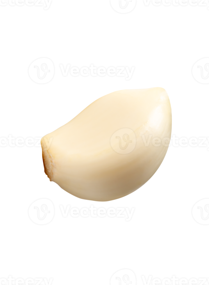 Top view of peeled garlic clove isolated with clipping path in file format png