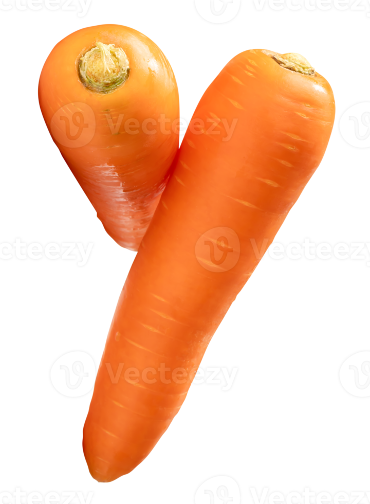 Top view of fresh orange carrots in stack isolated with clipping path in format png