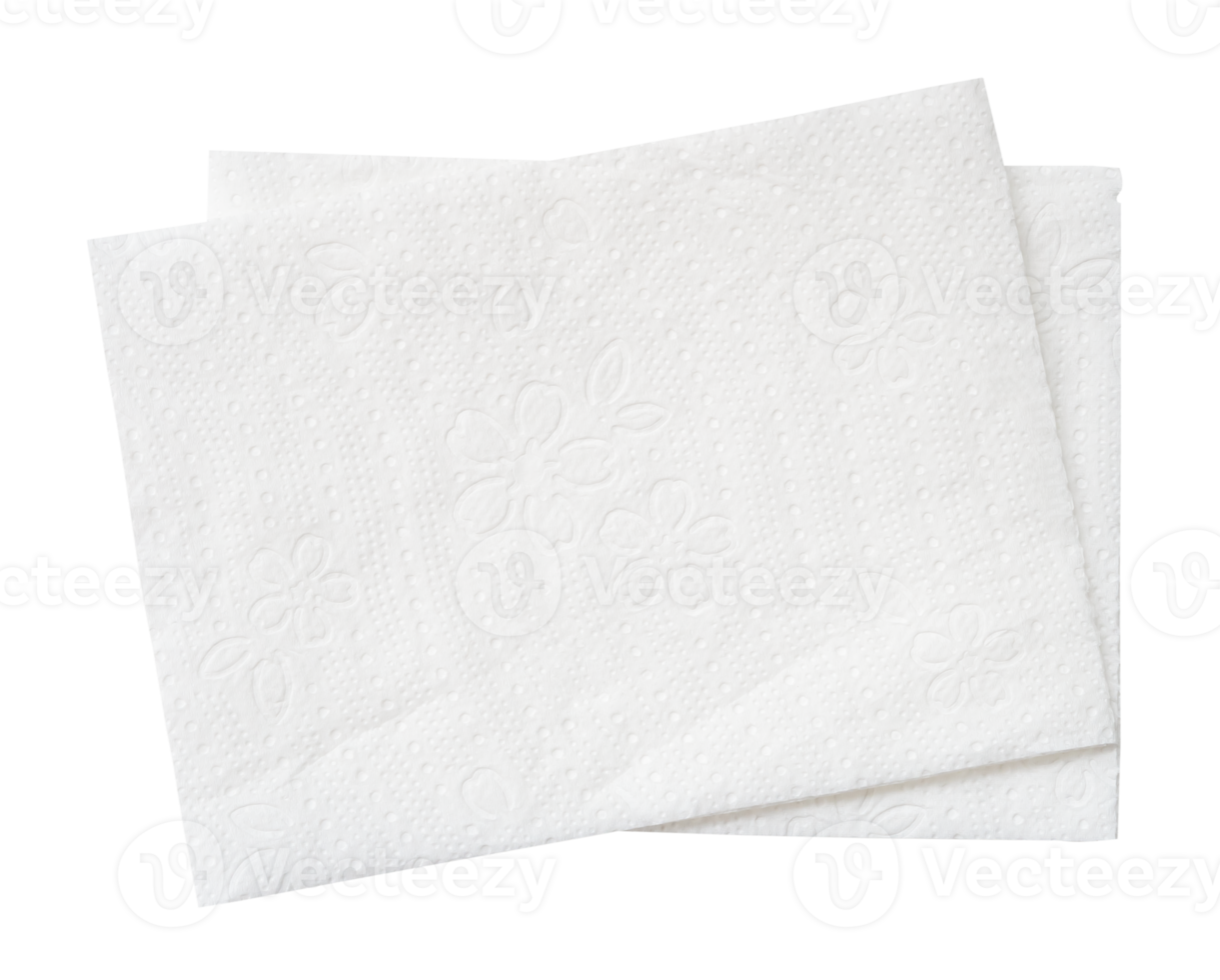 Top view of two folded white tissue paper in stack isolated with clipping path in file format png