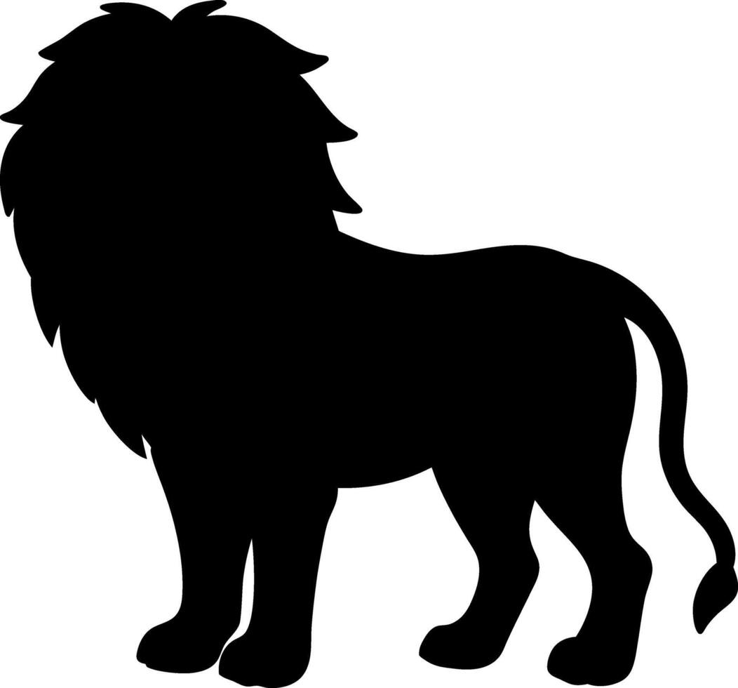 lion silhouette with mane and tail, standing profile on isolated background vector