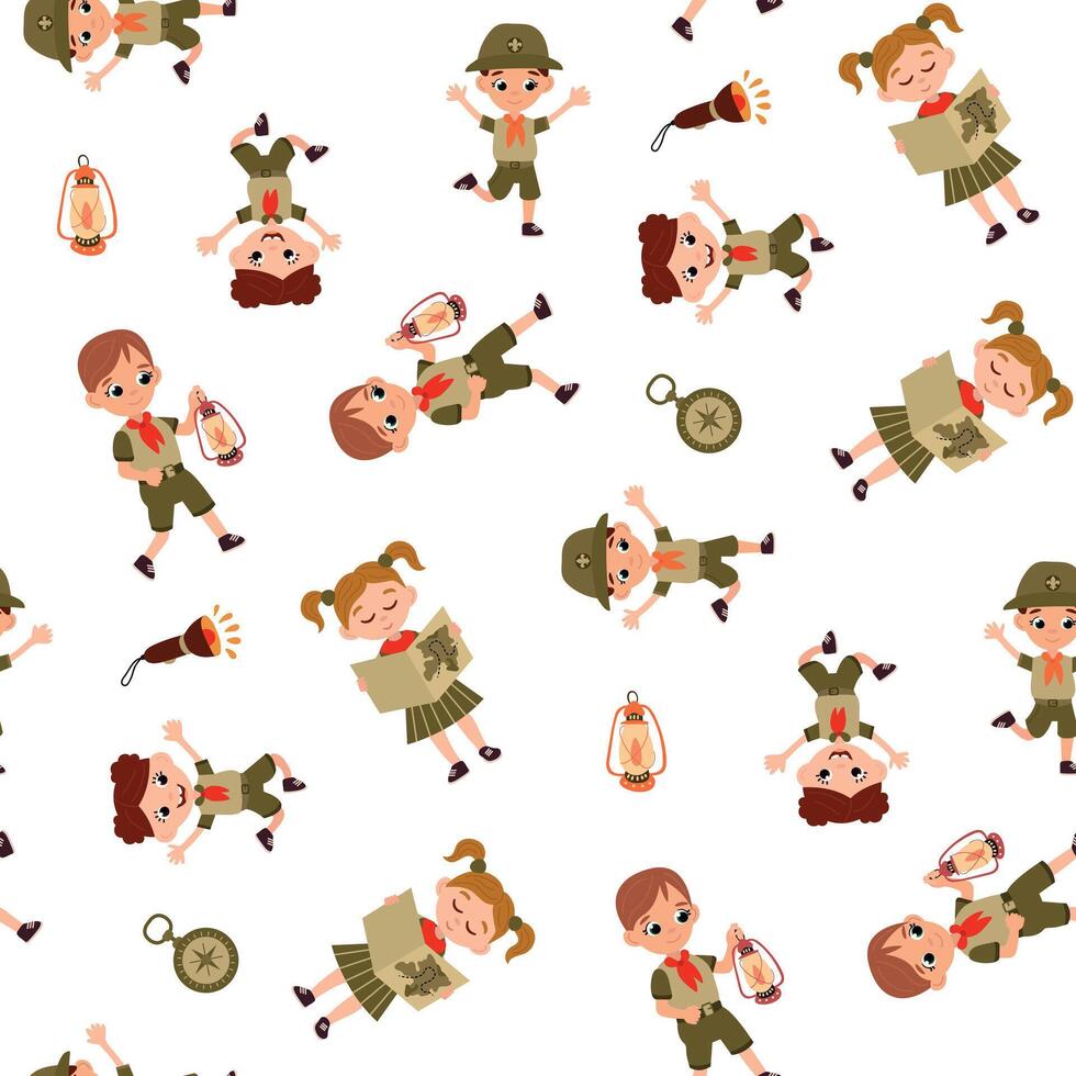 Seamless pattern with scouts. Design for fabric, textile, wallpaper, packaging vector