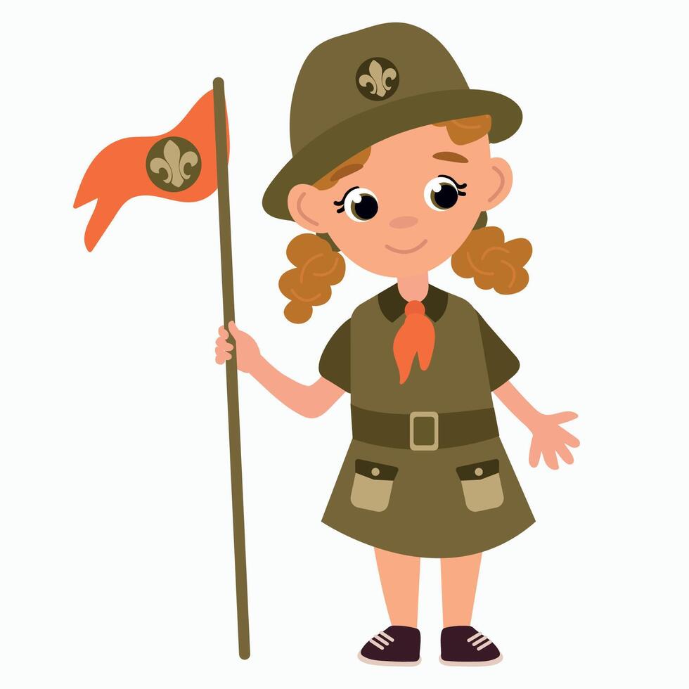 Cartoon Girl Scout Holding a Flag vector