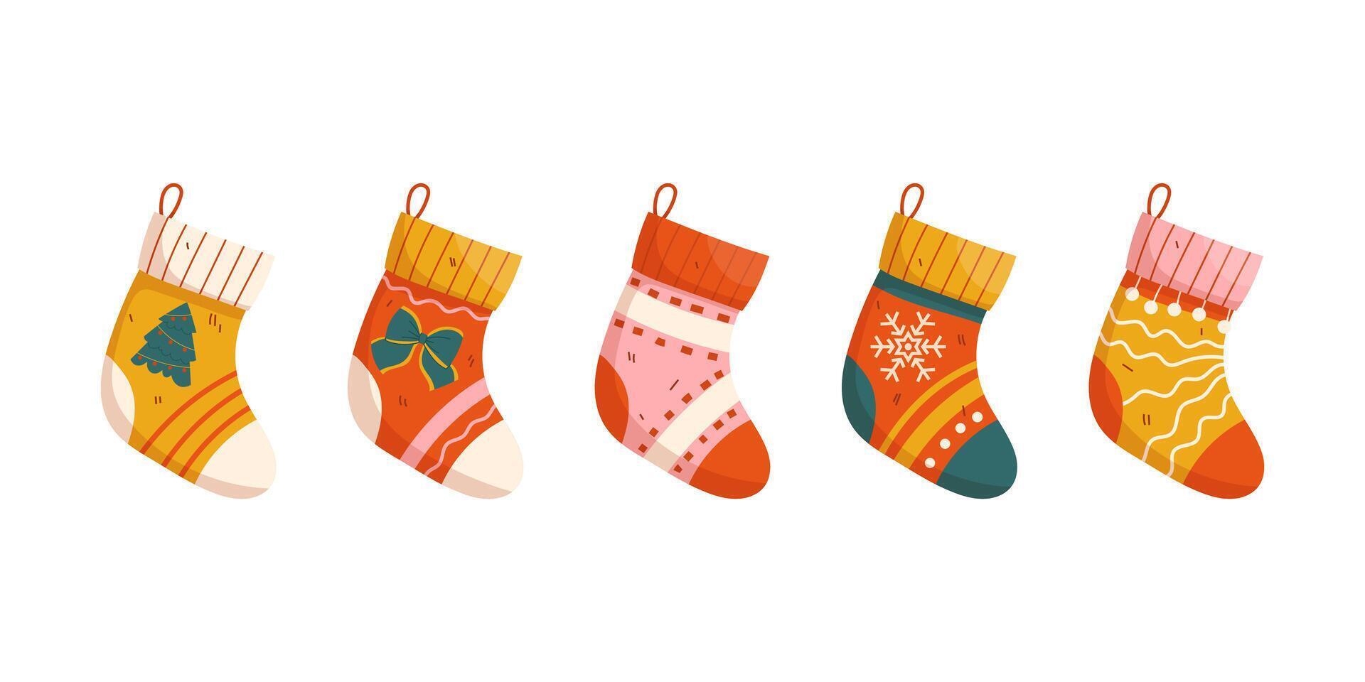 collection of Christmas socks to give as gifts vector