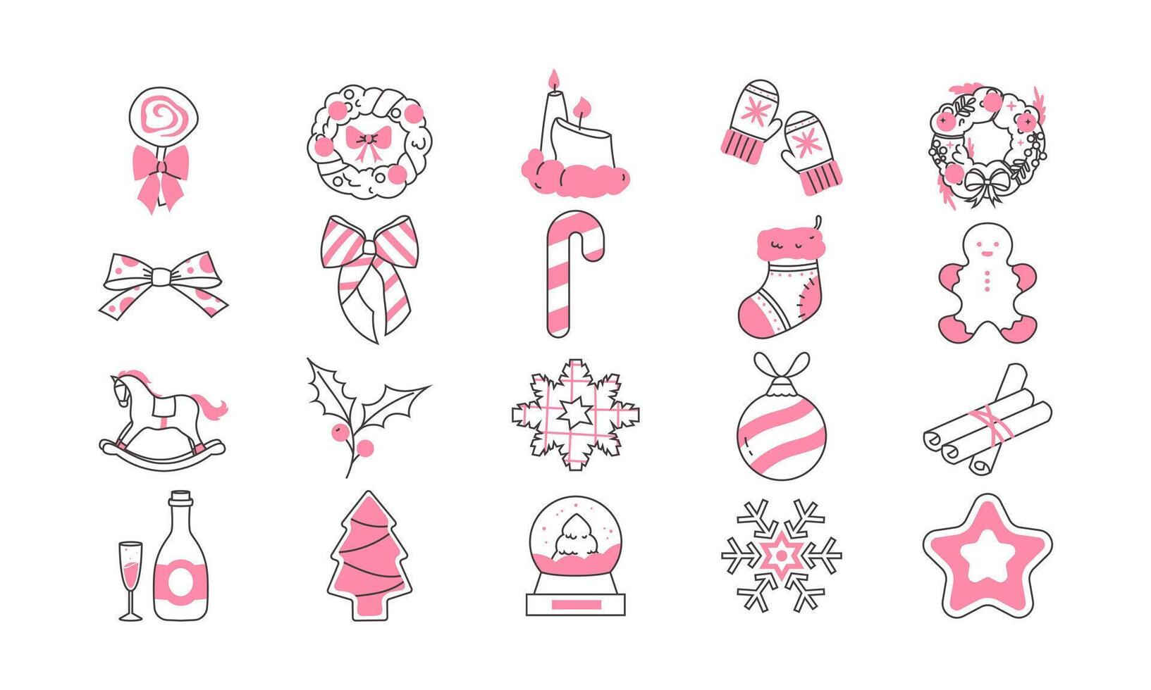 collection of Christmas icons with pink filling vector