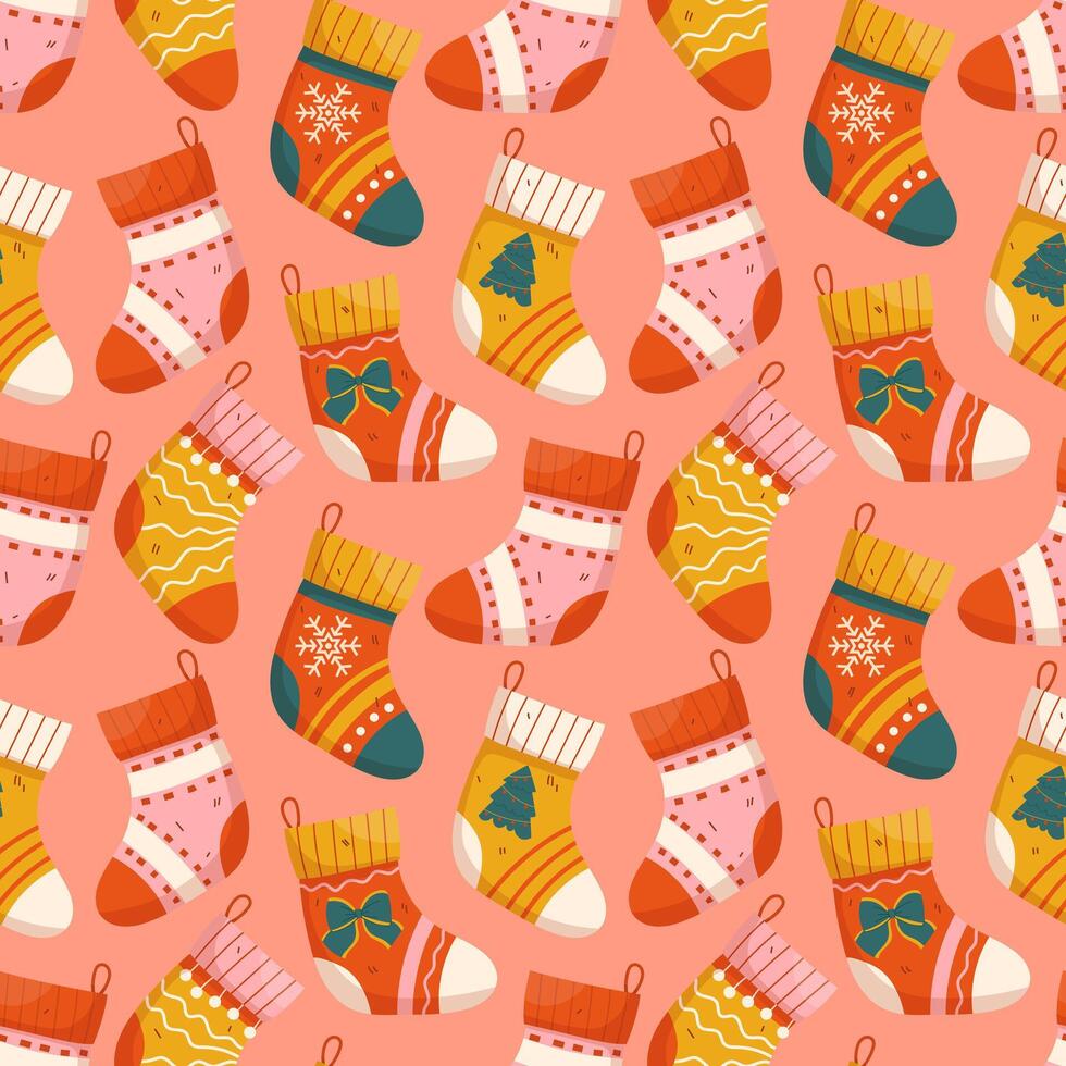 Seamless pattern with Christmas socks for gifts vector