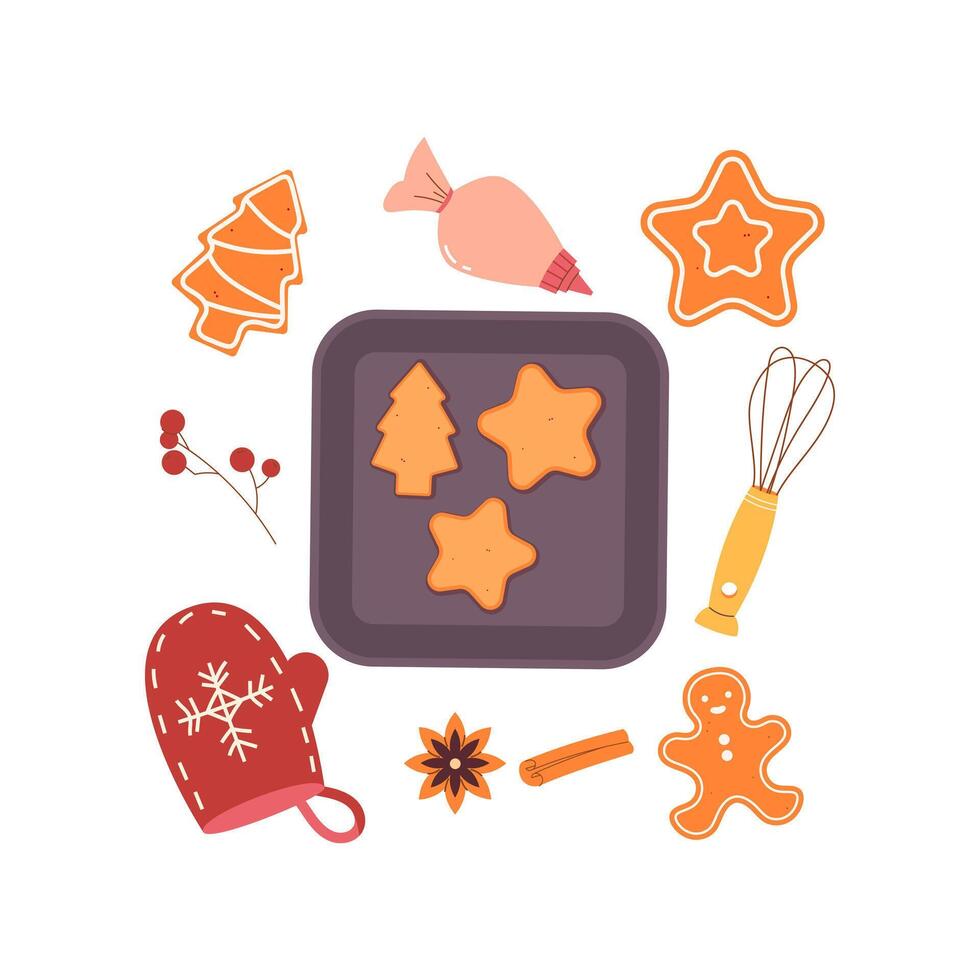 Homemade Christmas ginger biscuits vector