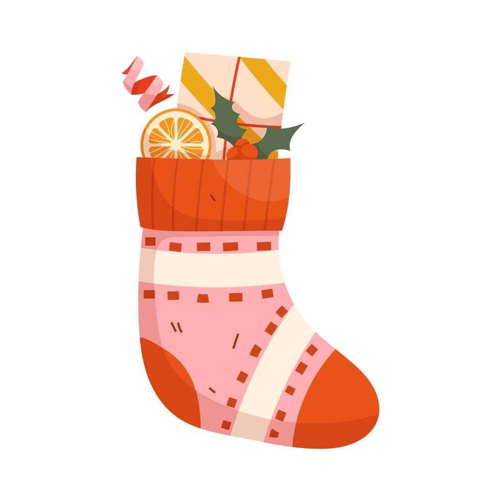 Christmas sock with presents on white background vector