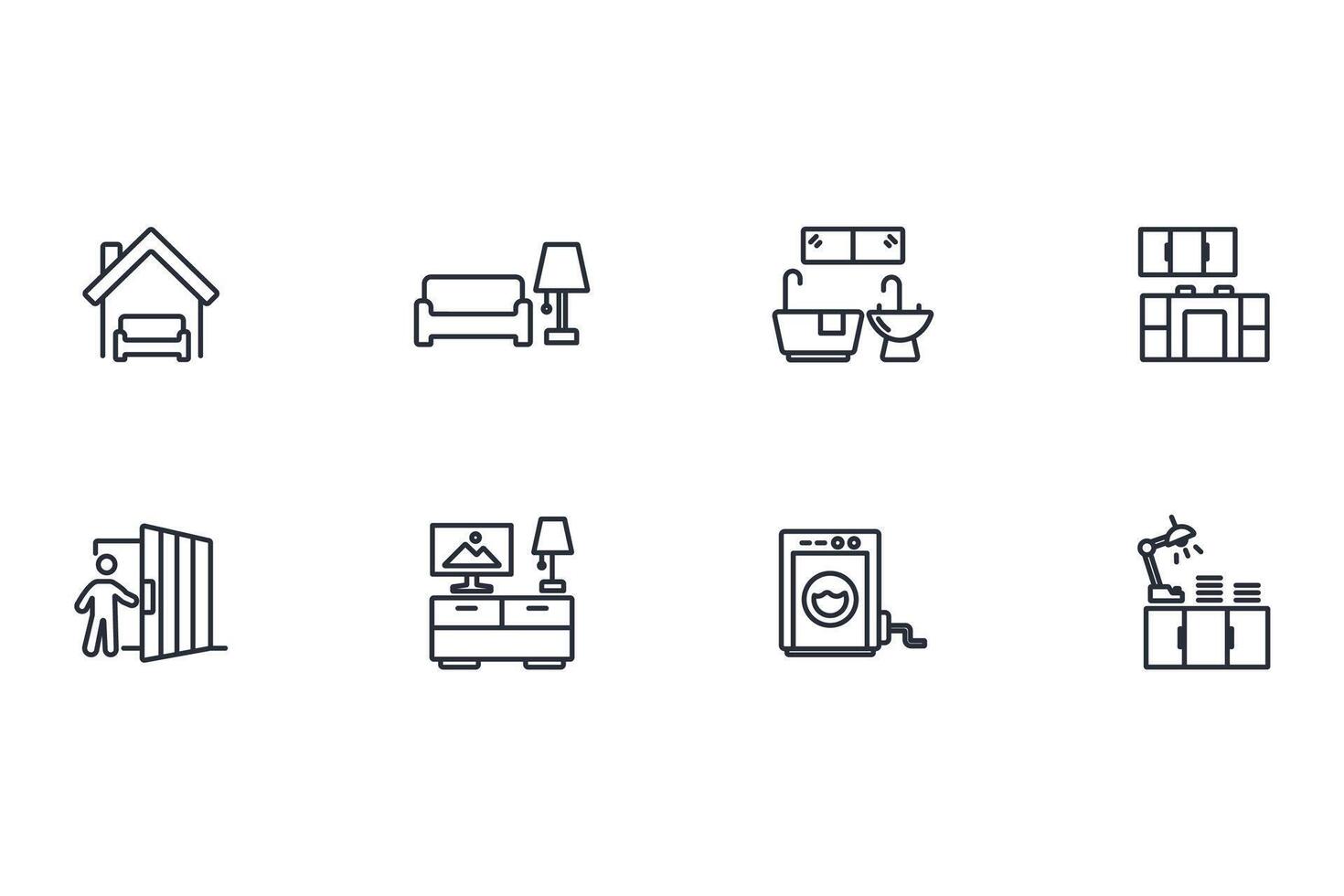 Home interior icon set..Editable stroke.linear style sign for use web design,logo.Symbol illustration. vector