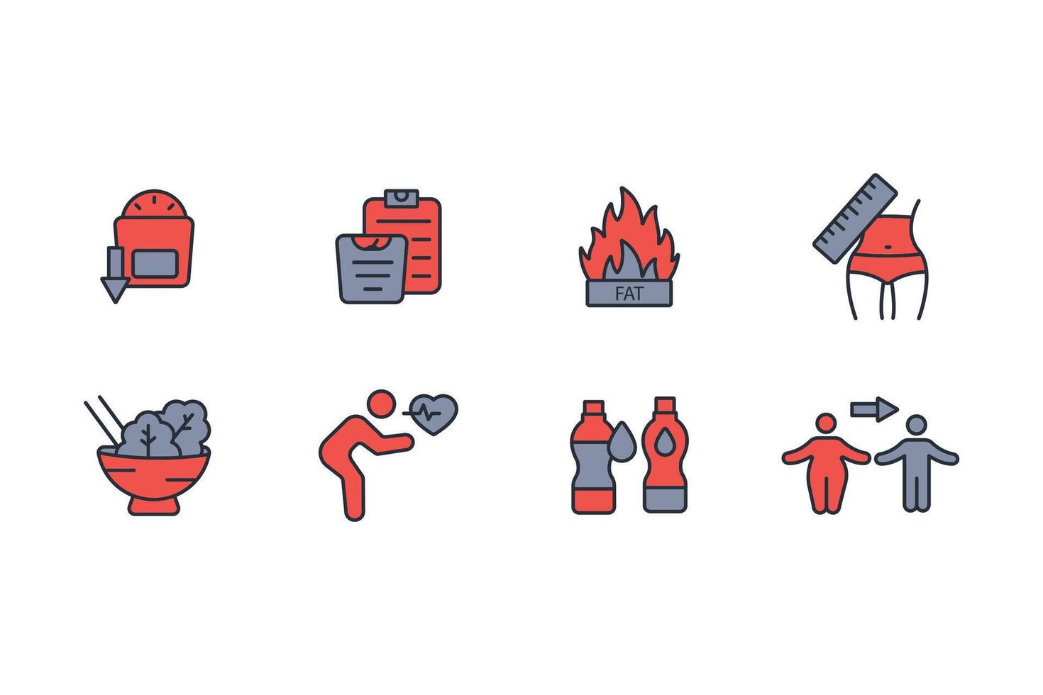Weight loss icon set..Editable stroke.linear style sign for use web design,logo.Symbol illustration. vector