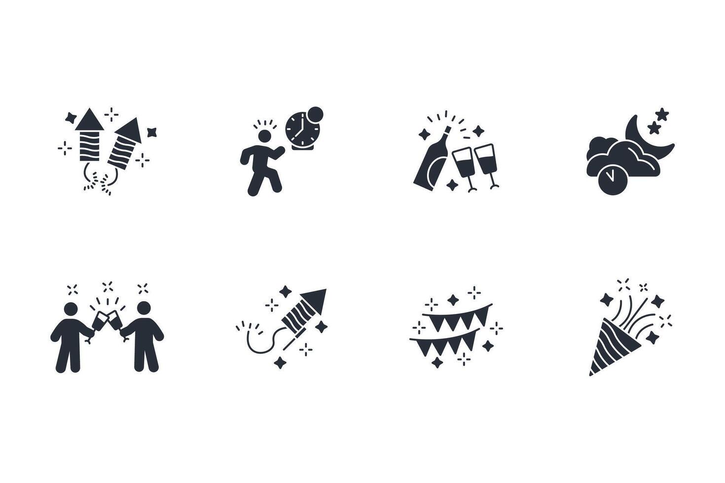 New year icon set..Editable stroke.linear style sign for use web design,logo.Symbol illustration. vector