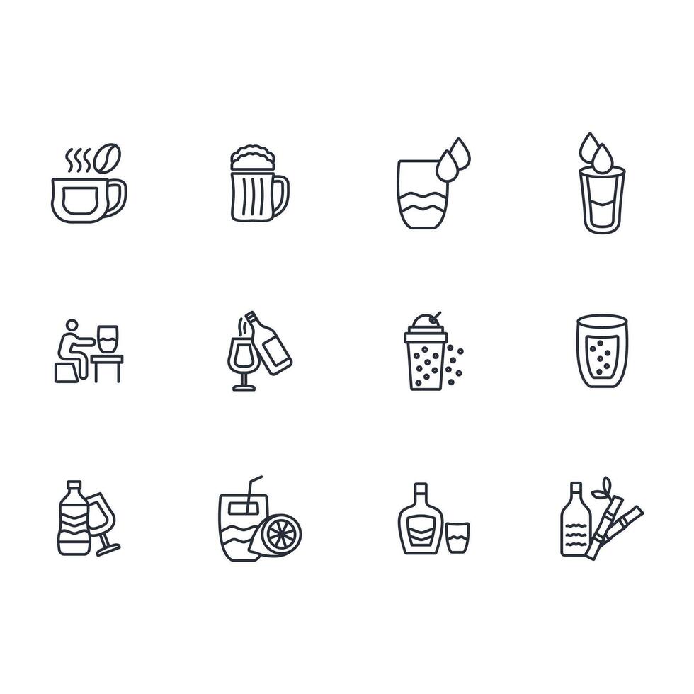 Drinks icon set..Editable stroke.linear style sign for use web design,logo.Symbol illustration. vector
