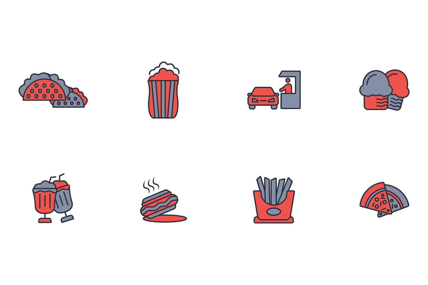 Fast food icon set..Editable stroke.linear style sign for use web design,logo.Symbol illustration. vector