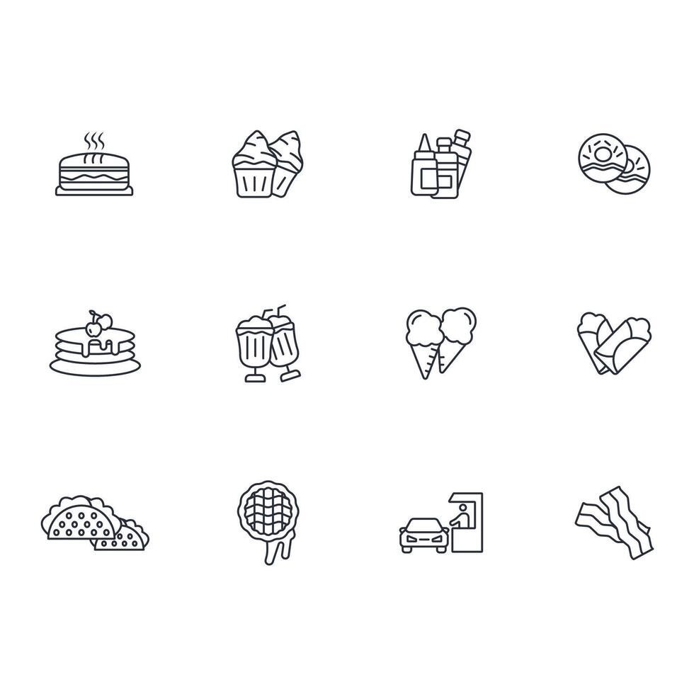 Fast food icon set..Editable stroke.linear style sign for use web design,logo.Symbol illustration. vector