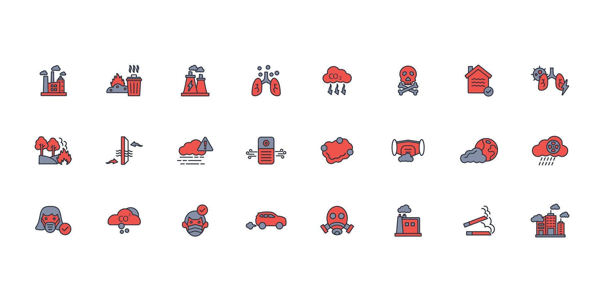 Air Pollution icon set..Editable stroke.linear style sign for use web design,logo.Symbol illustration. vector