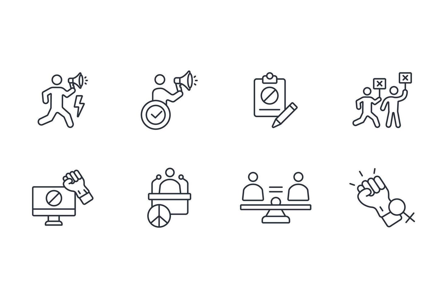 activism protest icon set..Editable stroke.linear style sign for use web design,logo.Symbol illustration. vector