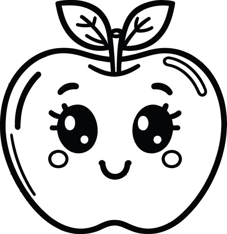 An apple with eyes and a smiley face coloring page vector