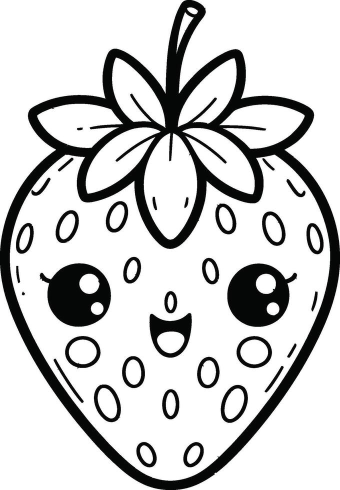 A strawberry with eyes and a smiley face coloring page vector