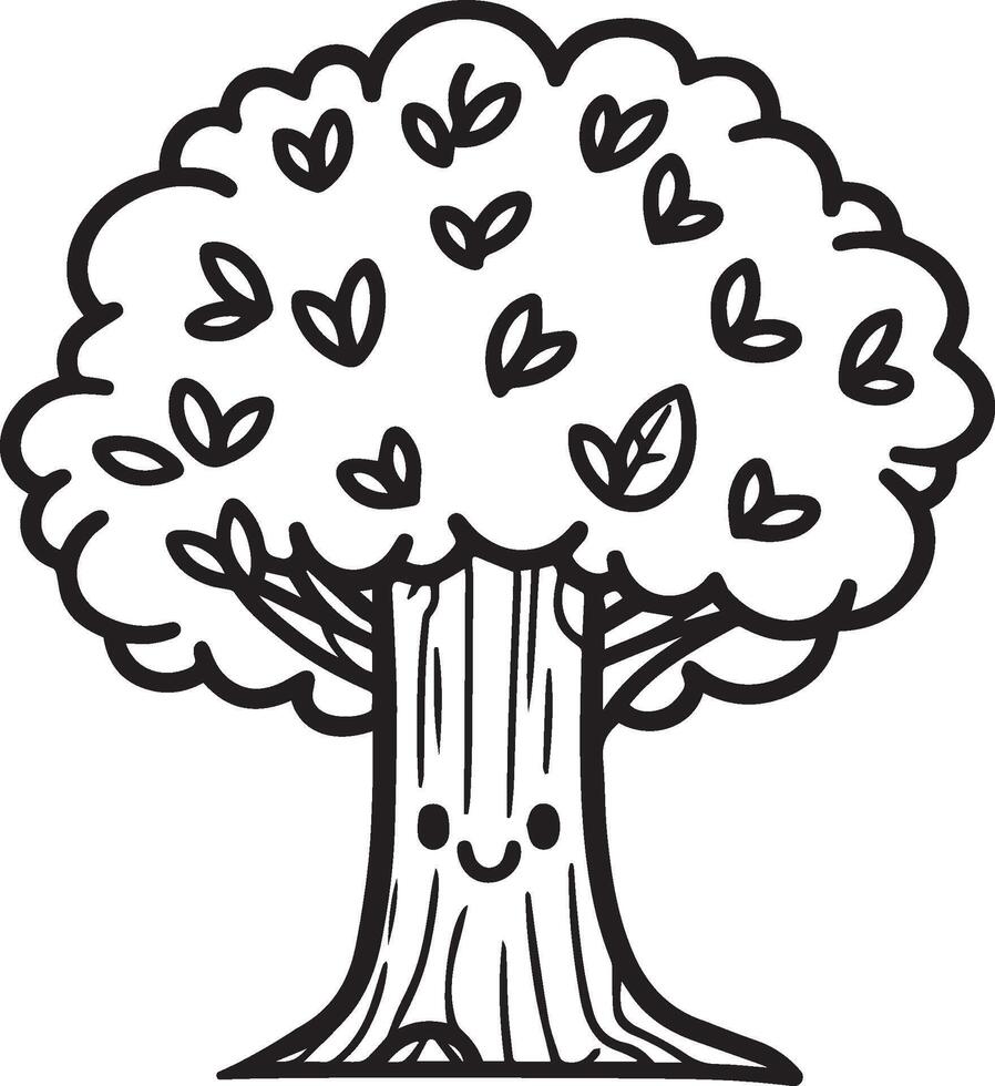 A cartoon tree with leaves and a smiley face vector
