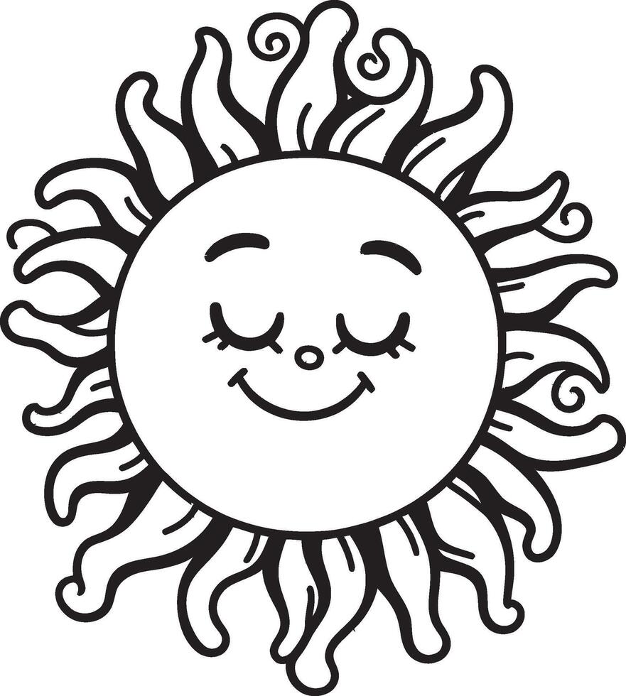 Sun smiling with eyes closed coloring page vector