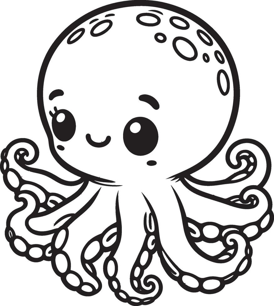 An octopus coloring page with a cute face vector