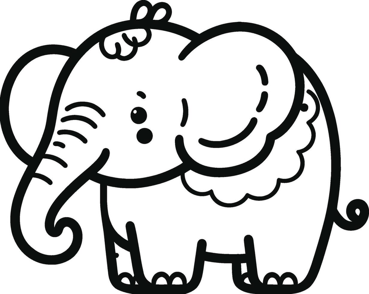 An elephant coloring page with a black and white outline vector