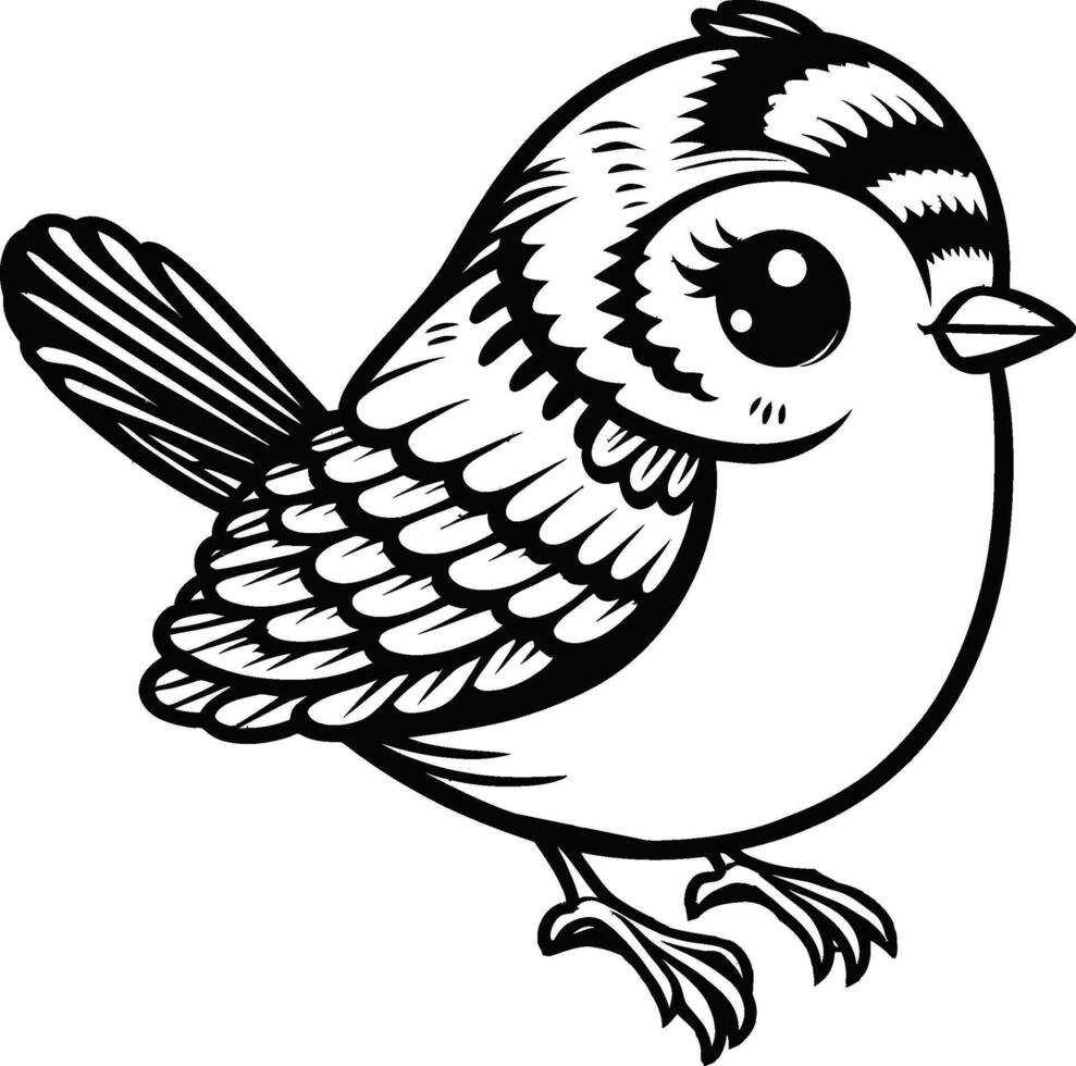 A black and white drawing of a bird vector