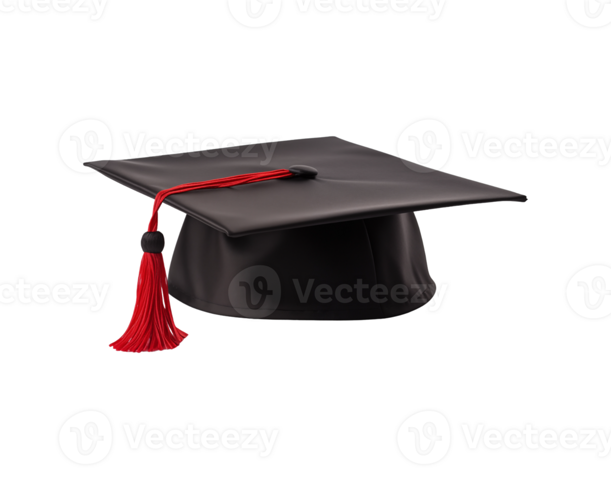 A graduation cap with a red tassel on it png