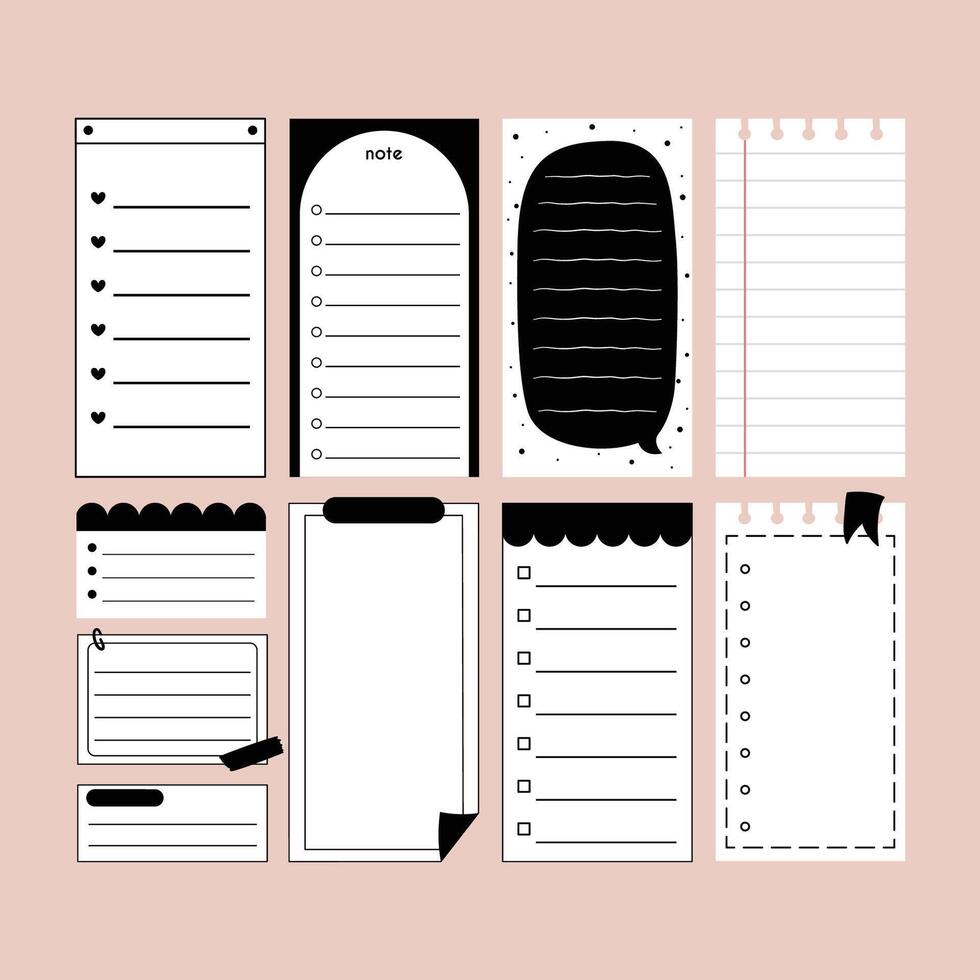 black and white to do list flat illustration set vector