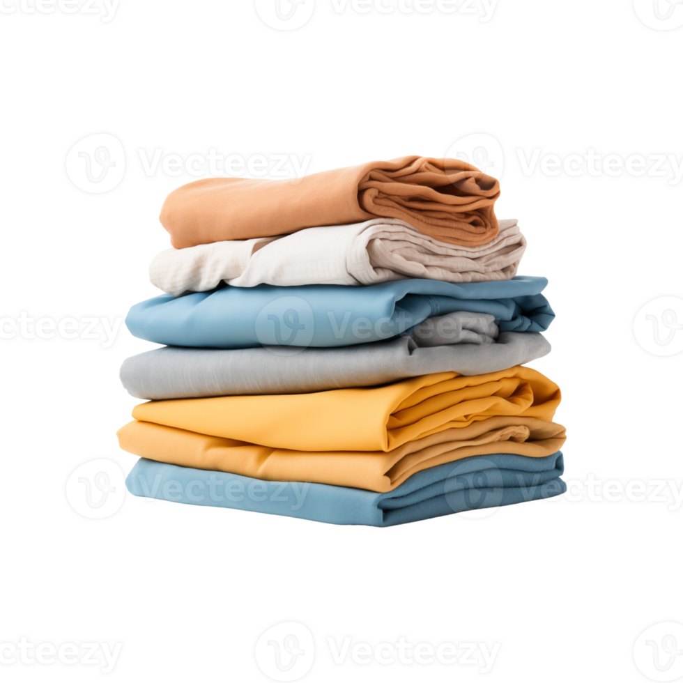 Stacks of folded fabric in various colors on an isolated background. Suitable for textile design projects and concept backgrounds png