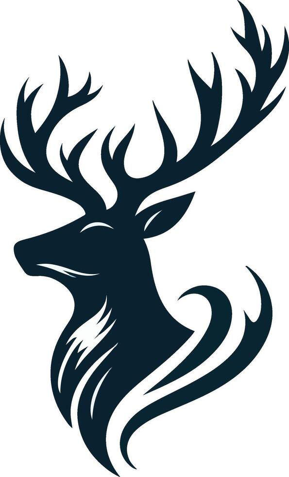 Wildlife-inspired Christmas deer logo design featuring a illustartion reindeer silhouette with majestic antlers vector