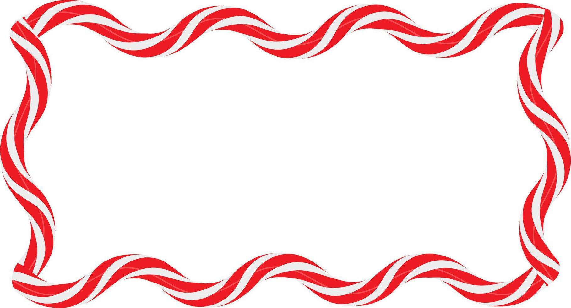 Christmas twisted lollipops. Rectangular wavy frame with red and white stripe. Christmas and new year template for cards, banner. Festive Christmas frame. illustration vector