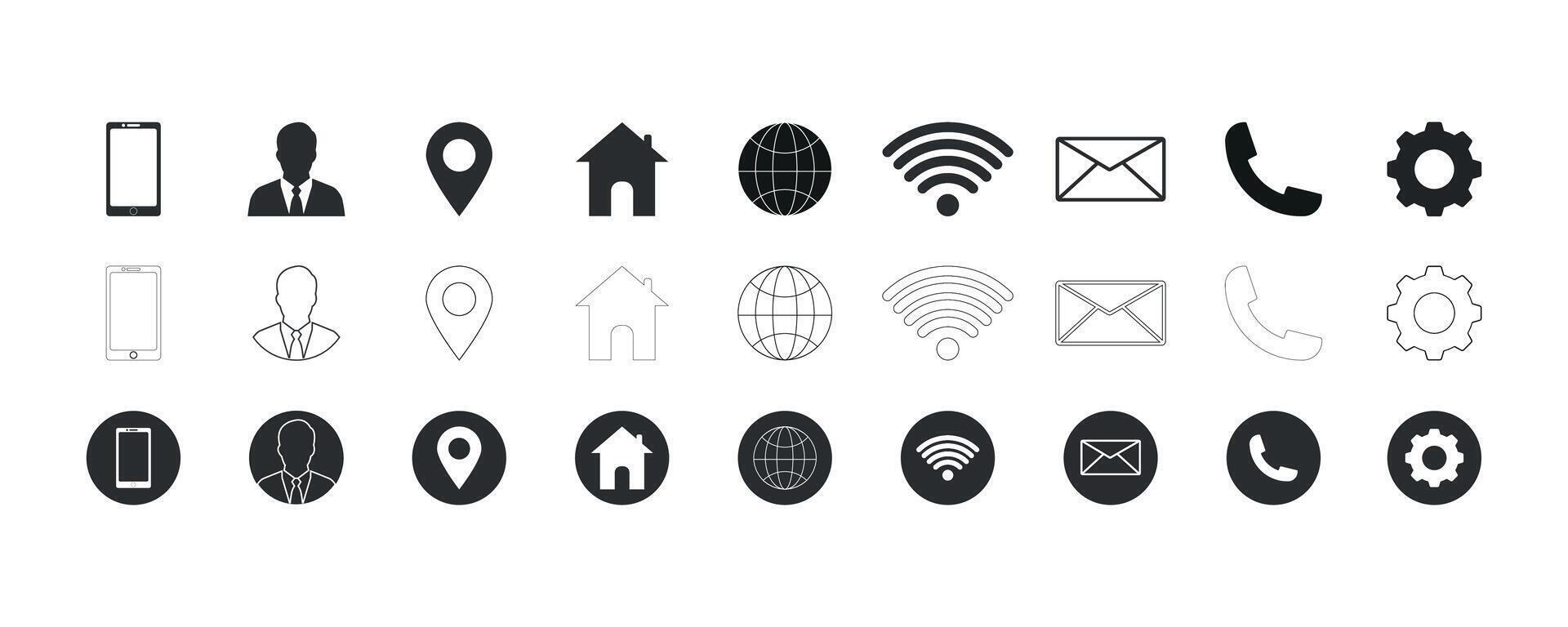 Set of web icons black and white on white background vector