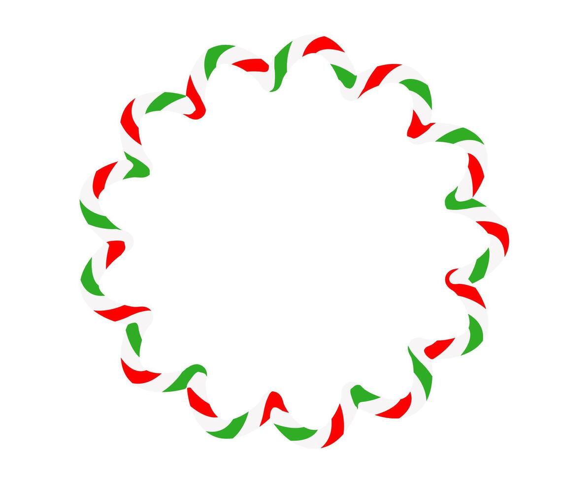 Candy cane round frame. Christmas ribbon with red, green and white stripes. Greeting card with New Year or Christmas decorating border vector