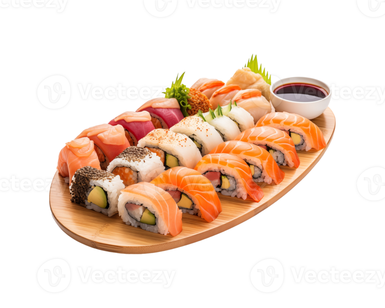 Sushi platter with different types of sushi png