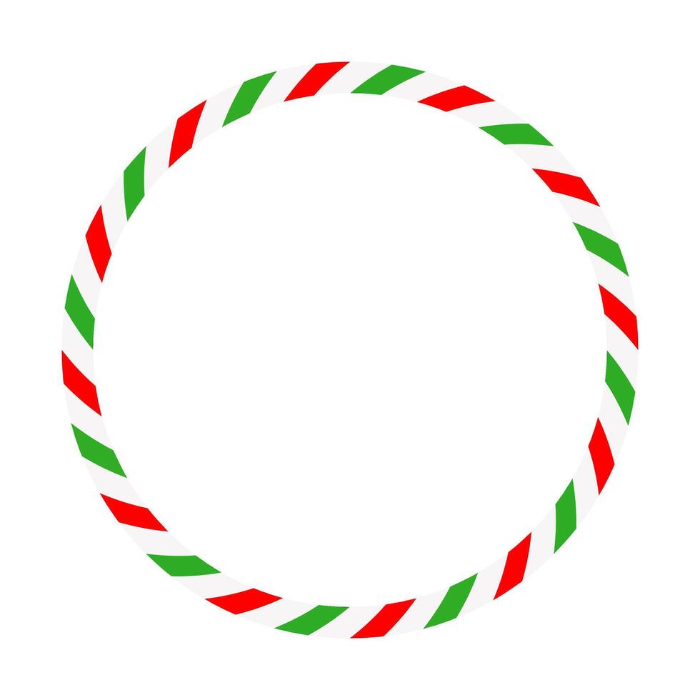 Candy cane round frame. Christmas ribbon with red, green and white stripes. Greeting card with New Year or Christmas decorating border vector