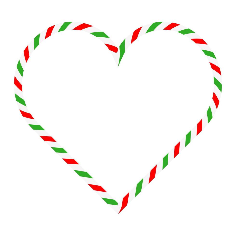 Candy cane heart frame. Christmas ribbon with red, green and white stripes. Greeting card with New Year or Christmas decorating border vector