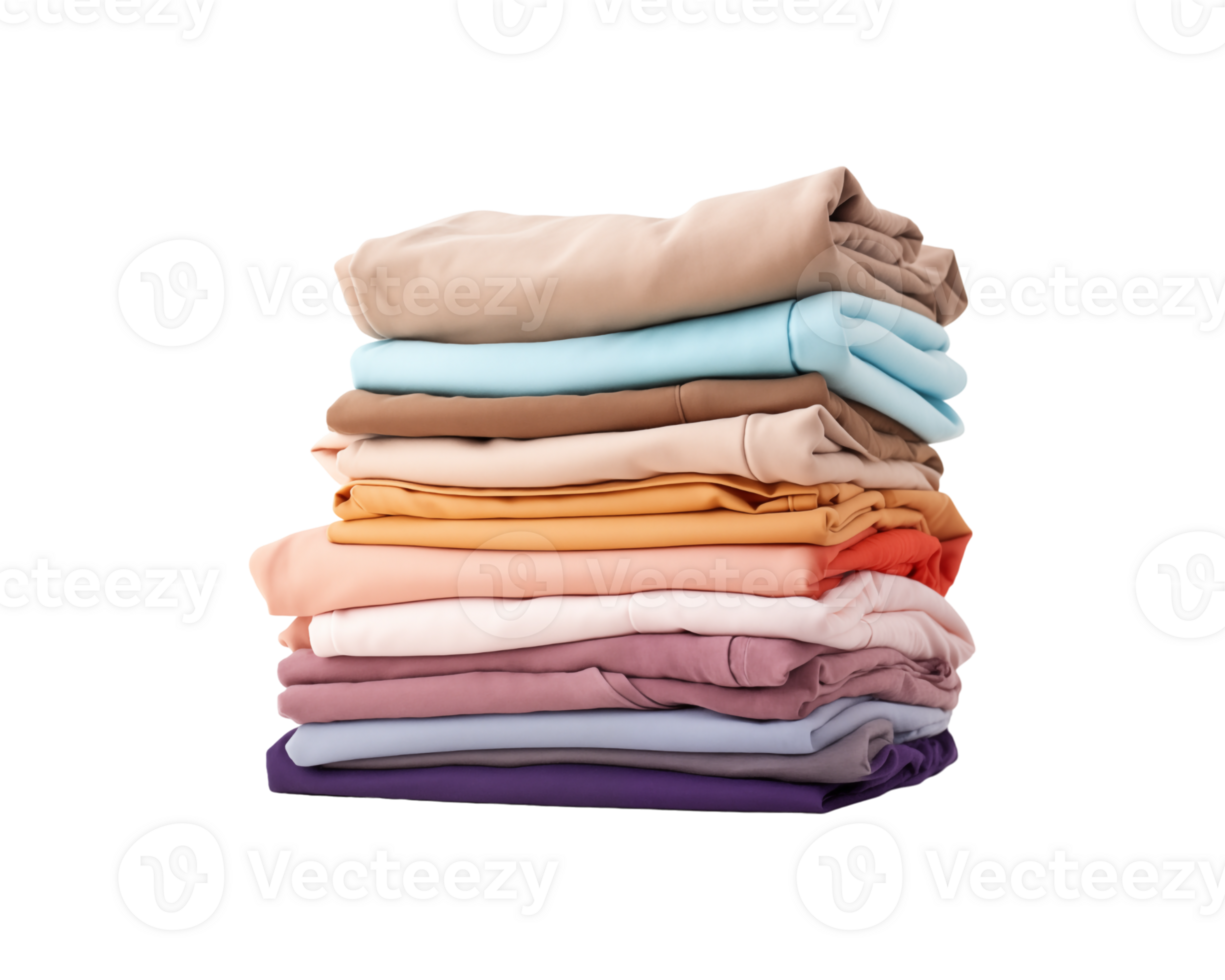 Stacks of folded fabric in various colors on an isolated background. Suitable for textile design projects and concept backgrounds png