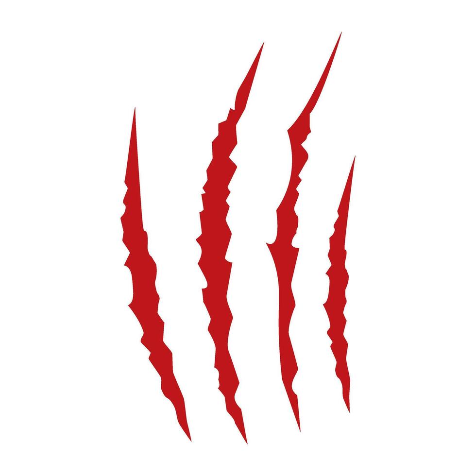 Red claws scratche animal. Four scratches shape. Wild animal claw marks. Funny design element vector