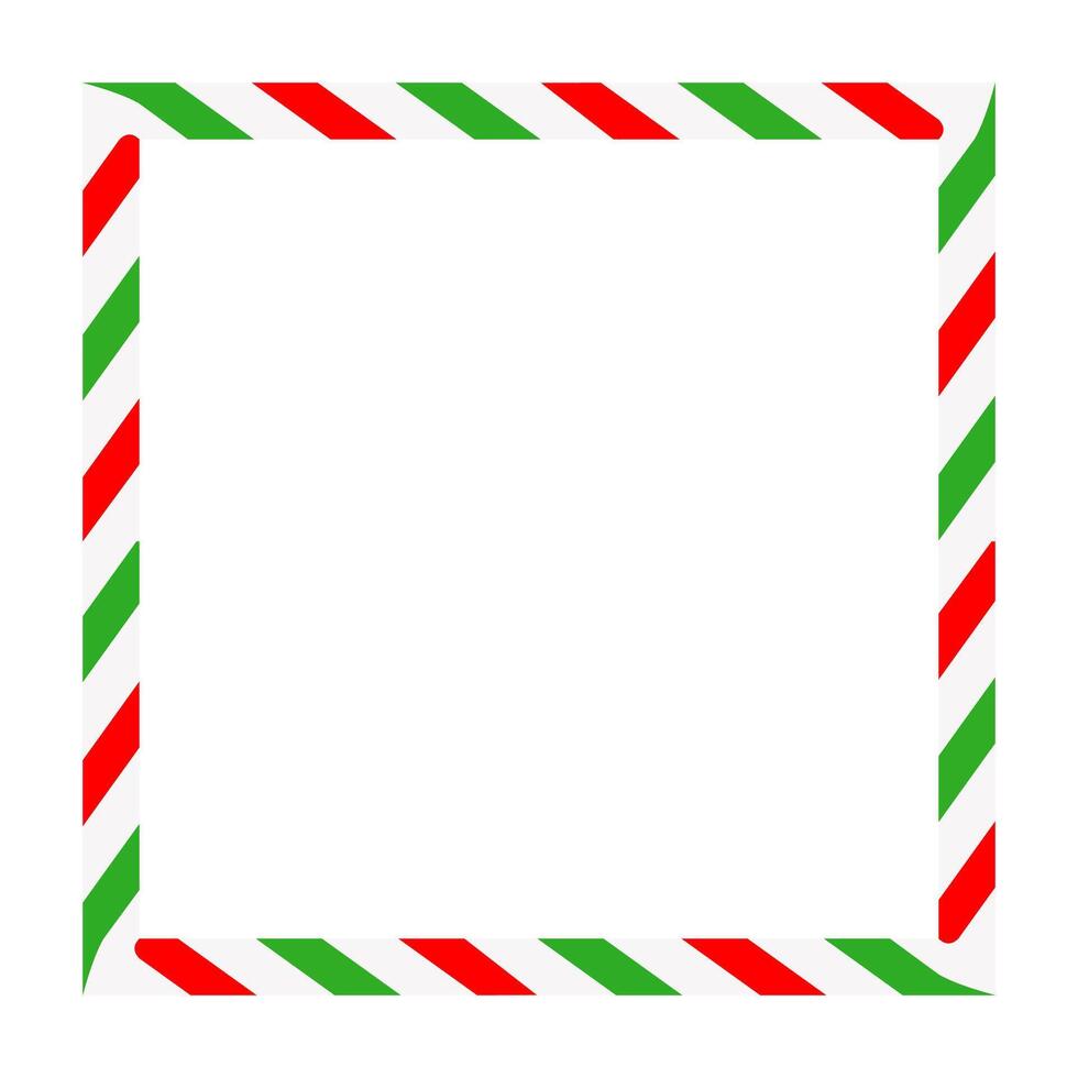 Candy cane rectangle frame. Christmas ribbon with red, green and white stripes. Greeting card with New Year or Christmas decorating border vector