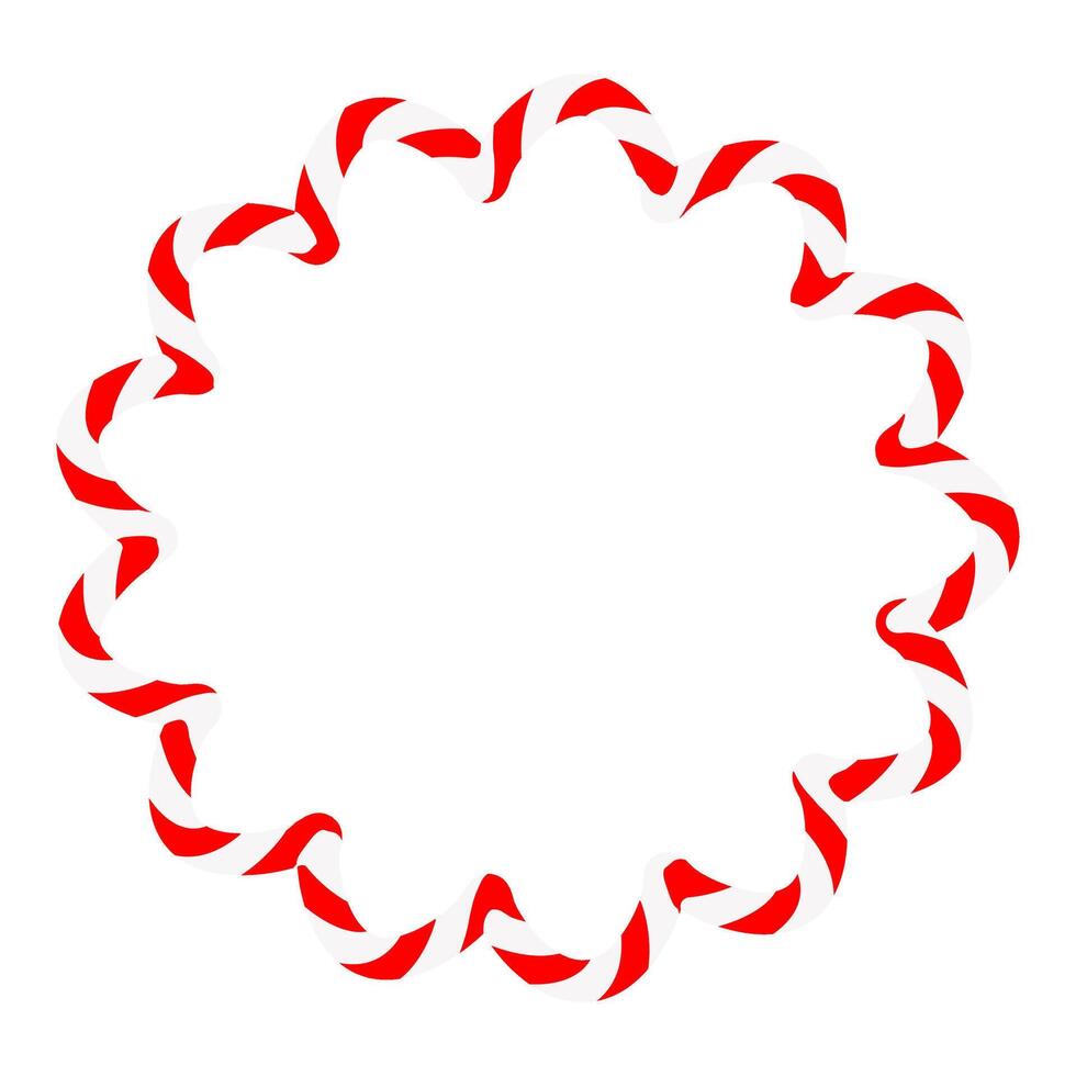 Candy cane round frame. Christmas ribbon with red and white stripes. Greeting card with New Year or Christmas decorating border vector