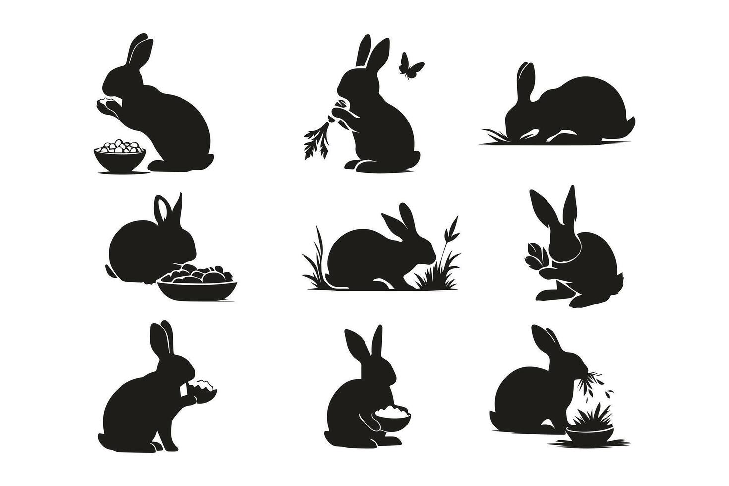 Rabbit Silhouettes Engaging in Natural Behaviors vector