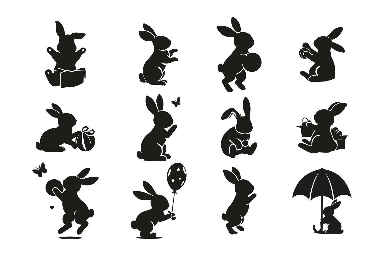 Silhouette Rabbits Engaging in Playful Activities Illustration vector