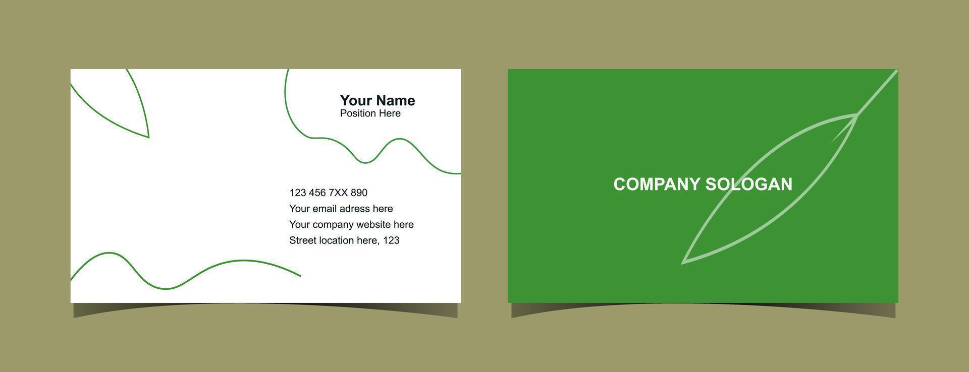Minimalist Green and White Business Card Template Design with Leaf Motif vector